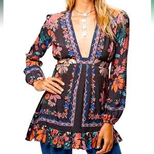 Free People Violet Hill Low Vneck Tunic Boho Dress